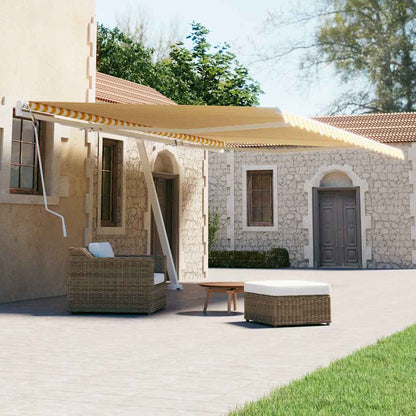 Manual Awning 4 x 3 m 100% Polyester Drop 300 cm Yellow and white