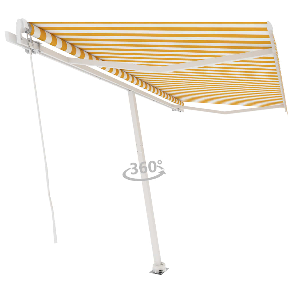 vidaXL Freestanding Manual Retractable Awning 400x350 cm Yellow/White