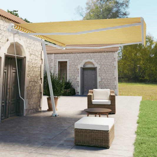 vidaXL Freestanding Manual Retractable Awning 400x350 cm Yellow/White