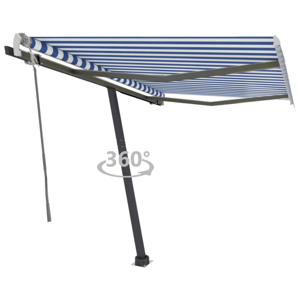 vidaXL Freestanding Manual Retractable Awning 350x250 cm Blue/White