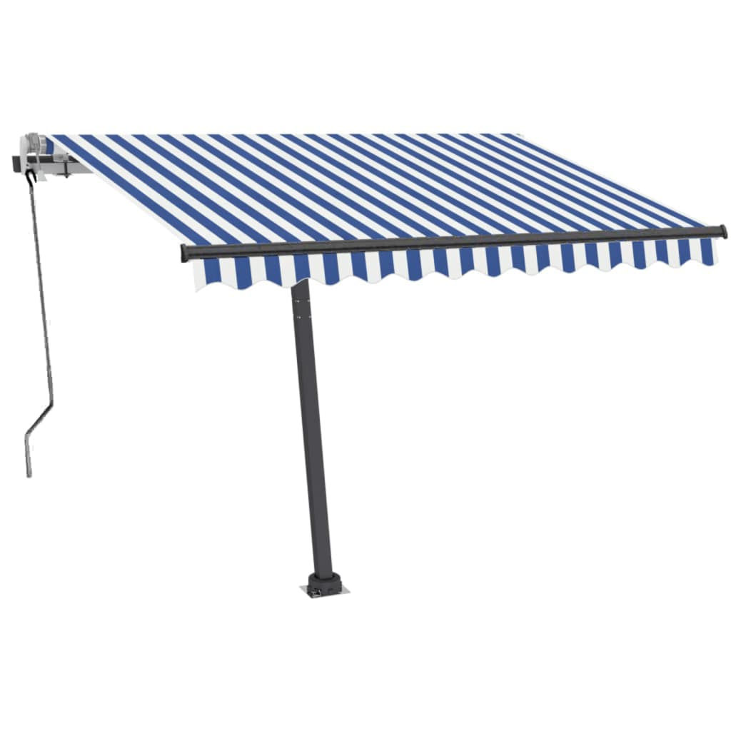 vidaXL Freestanding Manual Retractable Awning 350x250 cm Blue/White