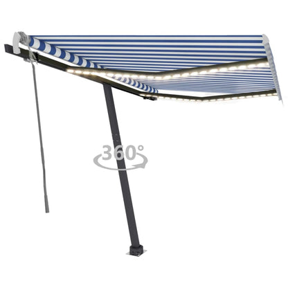 vidaXL Manual Retractable Awning with LED 350x250 cm Blue and White