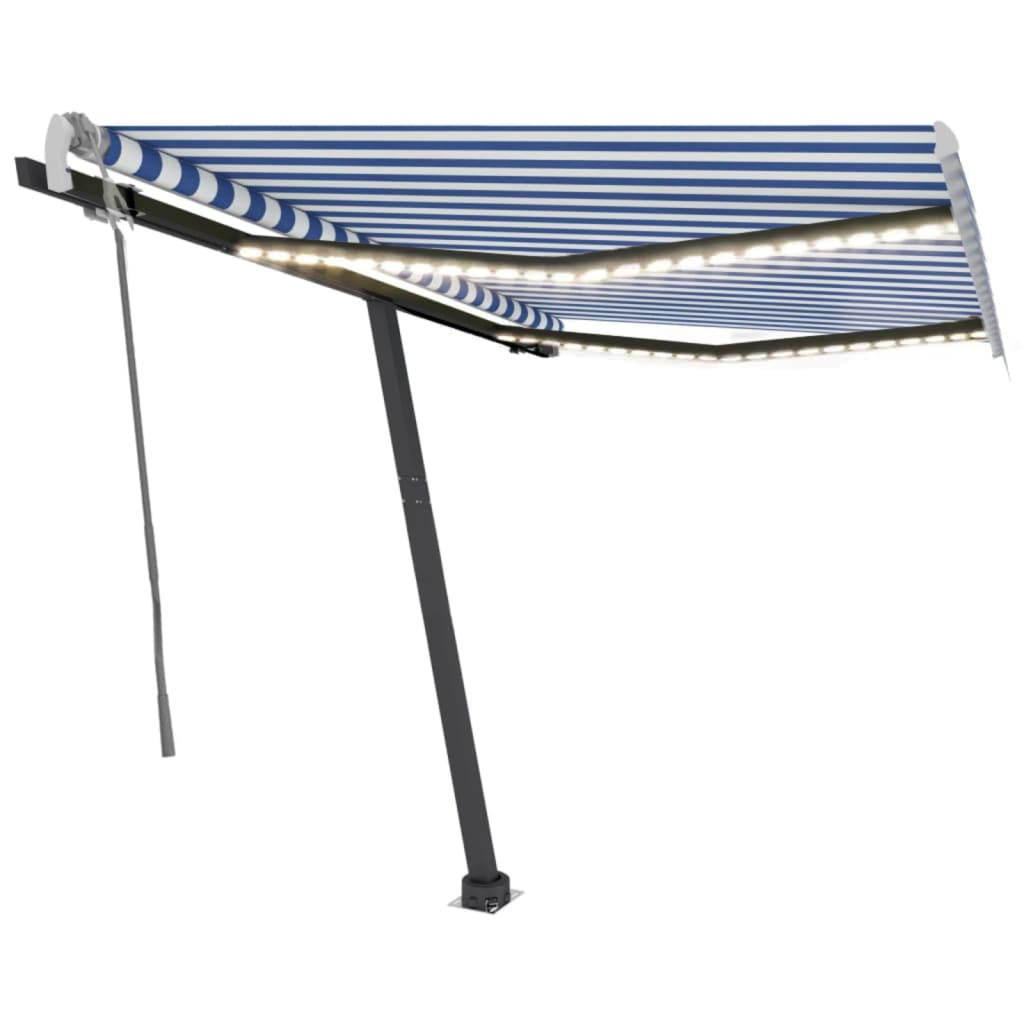 vidaXL Manual Retractable Awning with LED 350x250 cm Blue and White