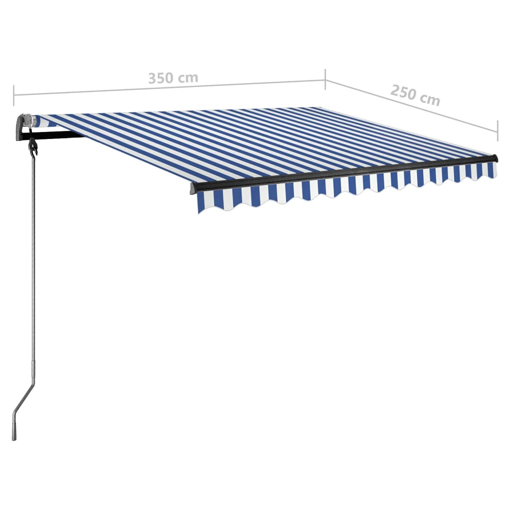 vidaXL Manual Retractable Awning with LED 350x250 cm Blue and White