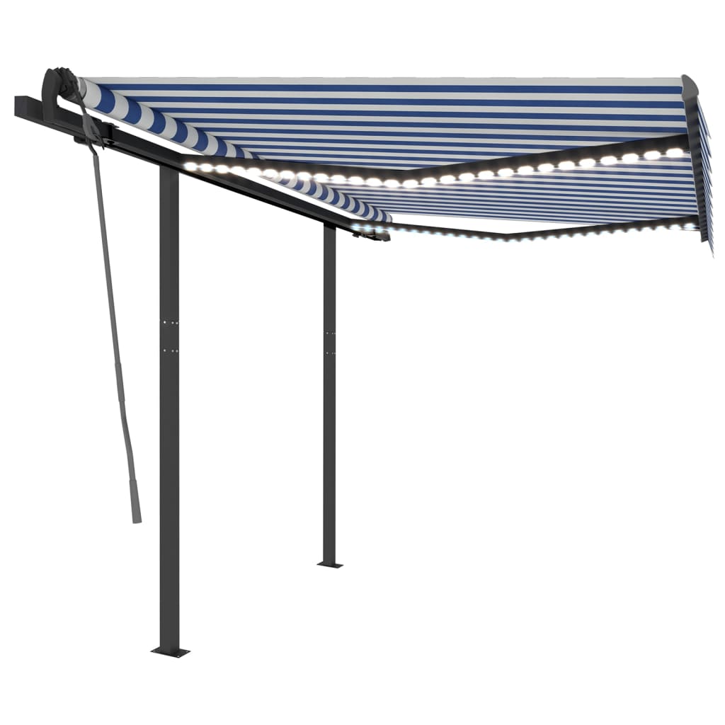 vidaXL Manual Retractable Awning with LED 3.5x2.5 m Blue and White