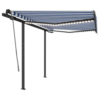 vidaXL Manual Retractable Awning with LED 3.5x2.5 m Blue and White