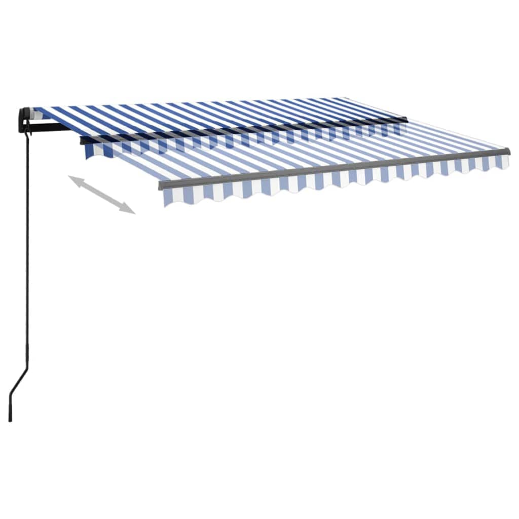 vidaXL Manual Retractable Awning with LED 3.5x2.5 m Blue and White