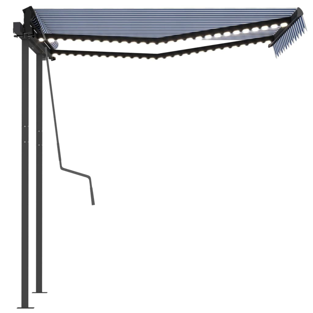 vidaXL Manual Retractable Awning with LED 3.5x2.5 m Blue and White