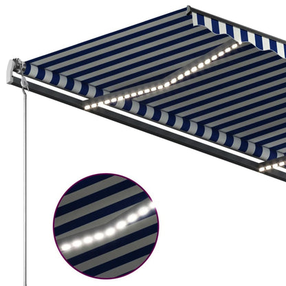 vidaXL Manual Retractable Awning with LED 3.5x2.5 m Blue and White