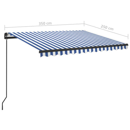 vidaXL Manual Retractable Awning with LED 3.5x2.5 m Blue and White