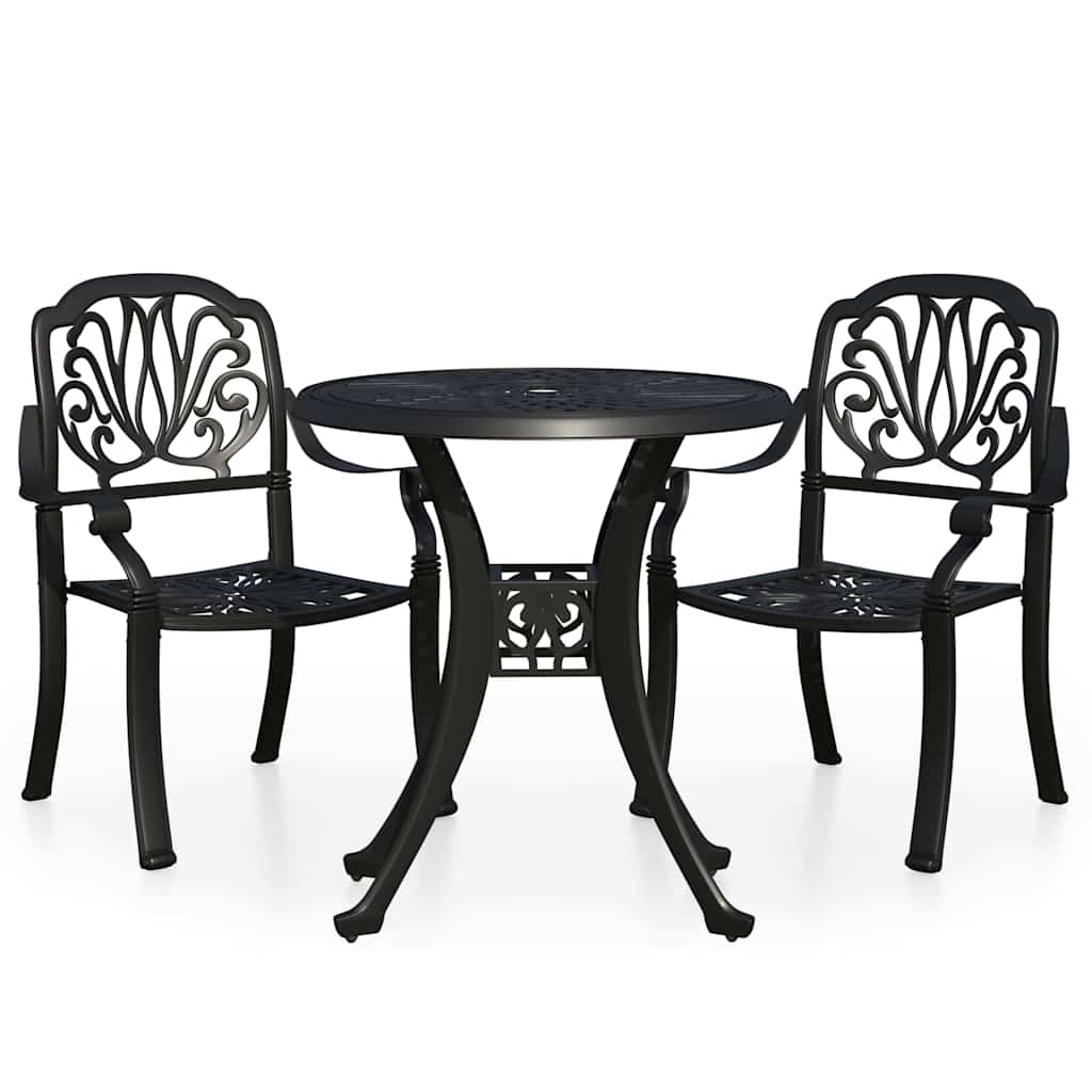 vidaXL 3 Piece Bistro Set Cast Aluminium Black 2
