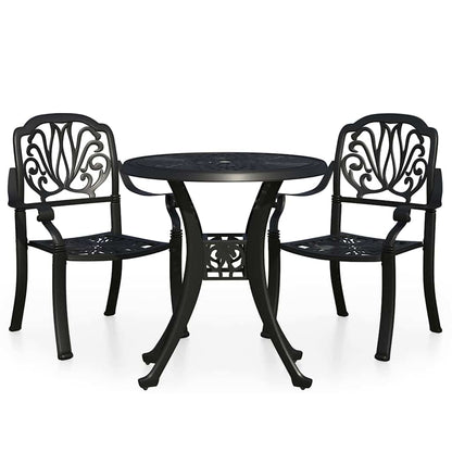 vidaXL 3 Piece Bistro Set Cast Aluminium Black 2