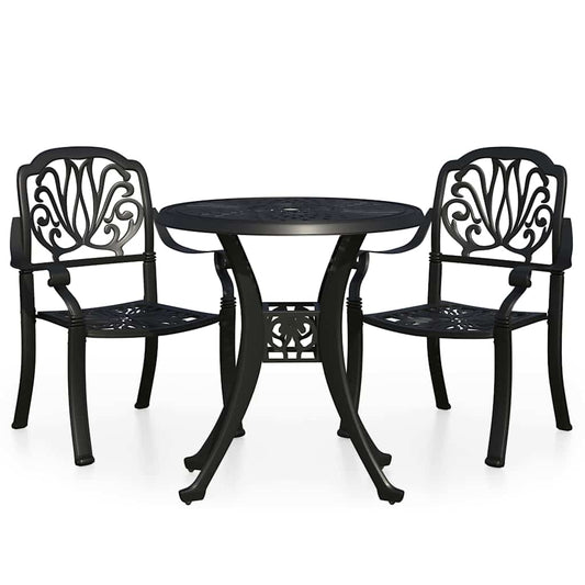 vidaXL 3 Piece Bistro Set Cast Aluminium Black 2