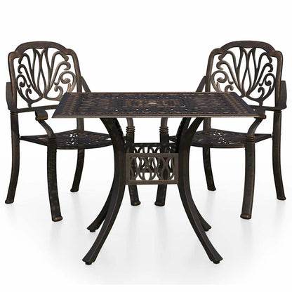 vidaXL 3 Piece Bistro Set Cast Aluminium Bronze 2