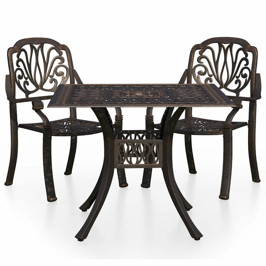 vidaXL 3 Piece Bistro Set Cast Aluminium Bronze 2