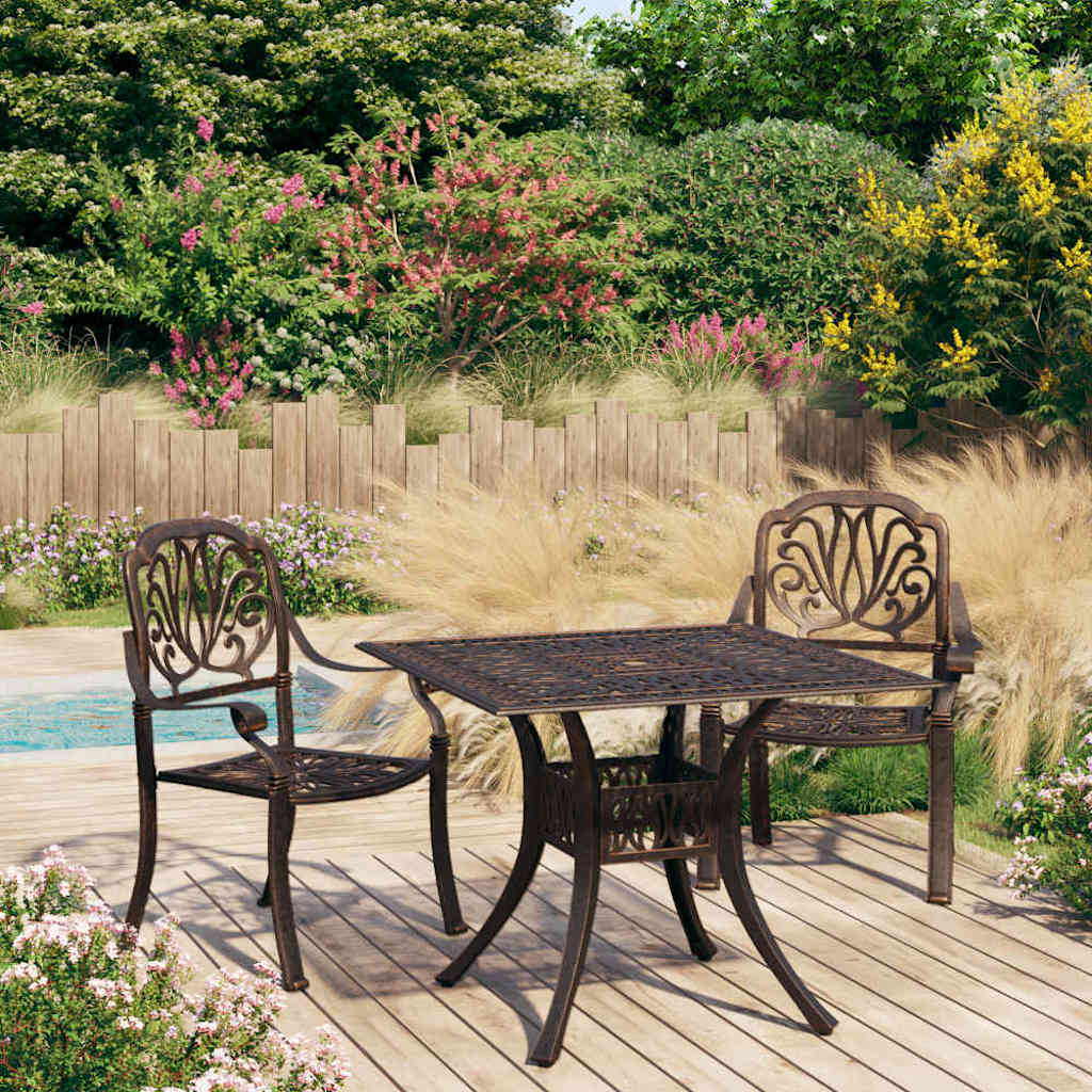 vidaXL 3 Piece Bistro Set Cast Aluminium Bronze 1