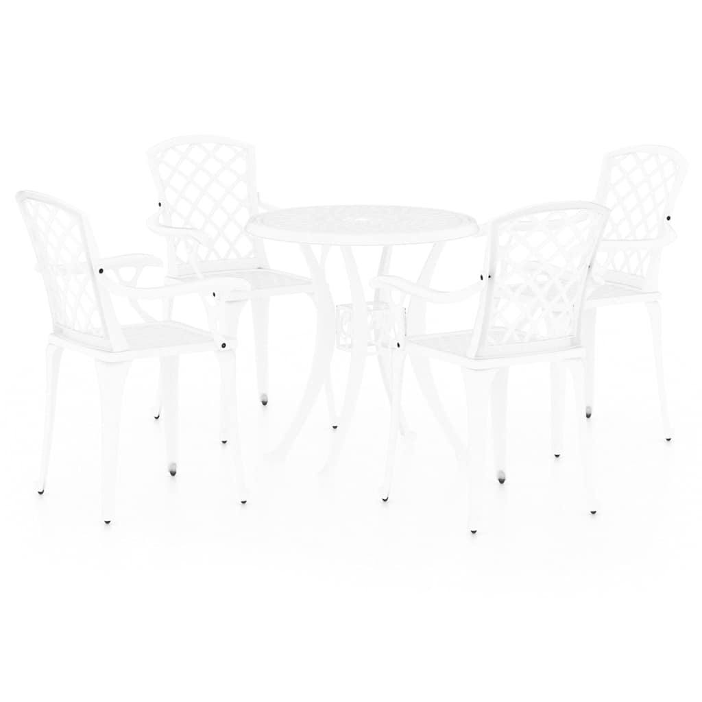 vidaXL 5 Piece Bistro Set Cast Aluminium White 2