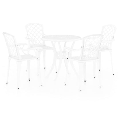 vidaXL 5 Piece Bistro Set Cast Aluminium White 2