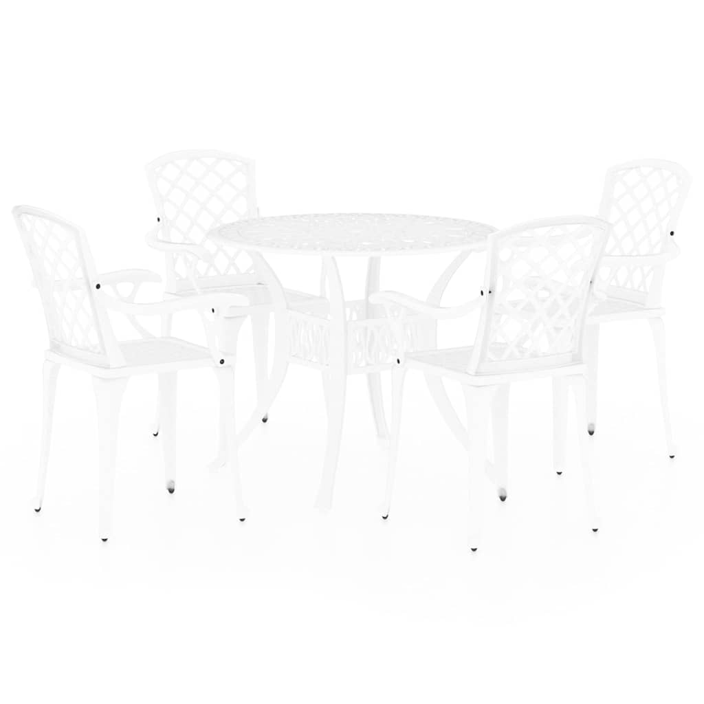 vidaXL 5 Piece Bistro Set Cast Aluminium White 2