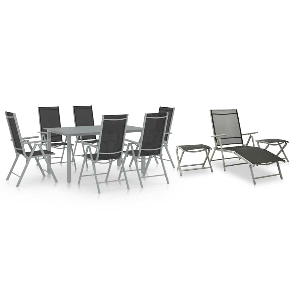 vidaXL 10 Piece Garden Dining Set Black and Silver 1