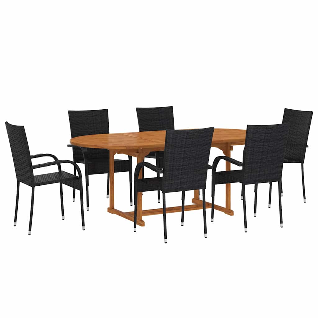 vidaXL 7 Piece Garden Dining Set Poly Rattan Black 2