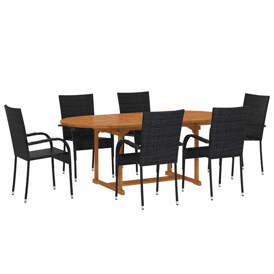 vidaXL 7 Piece Garden Dining Set Poly Rattan Black 2