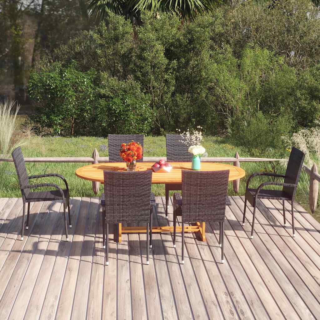vidaXL 7 Piece Garden Dining Set Poly Rattan Black 1