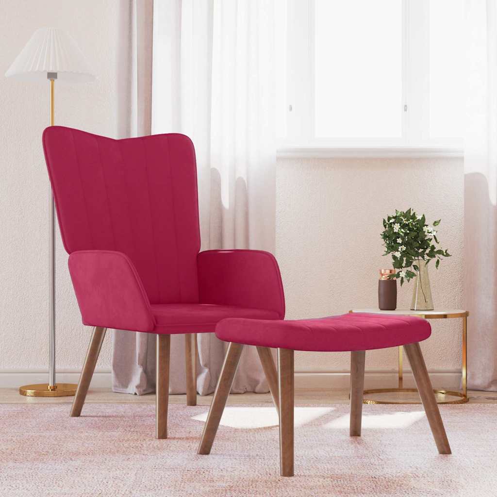 Relaxing Chair with a Stool Velvet wine red With footrest