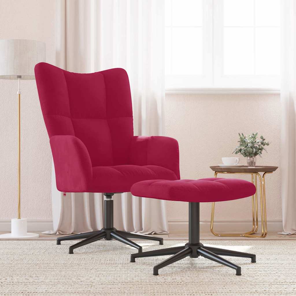 Relaxing Chair with a Stool Velvet Wine red with footrest
