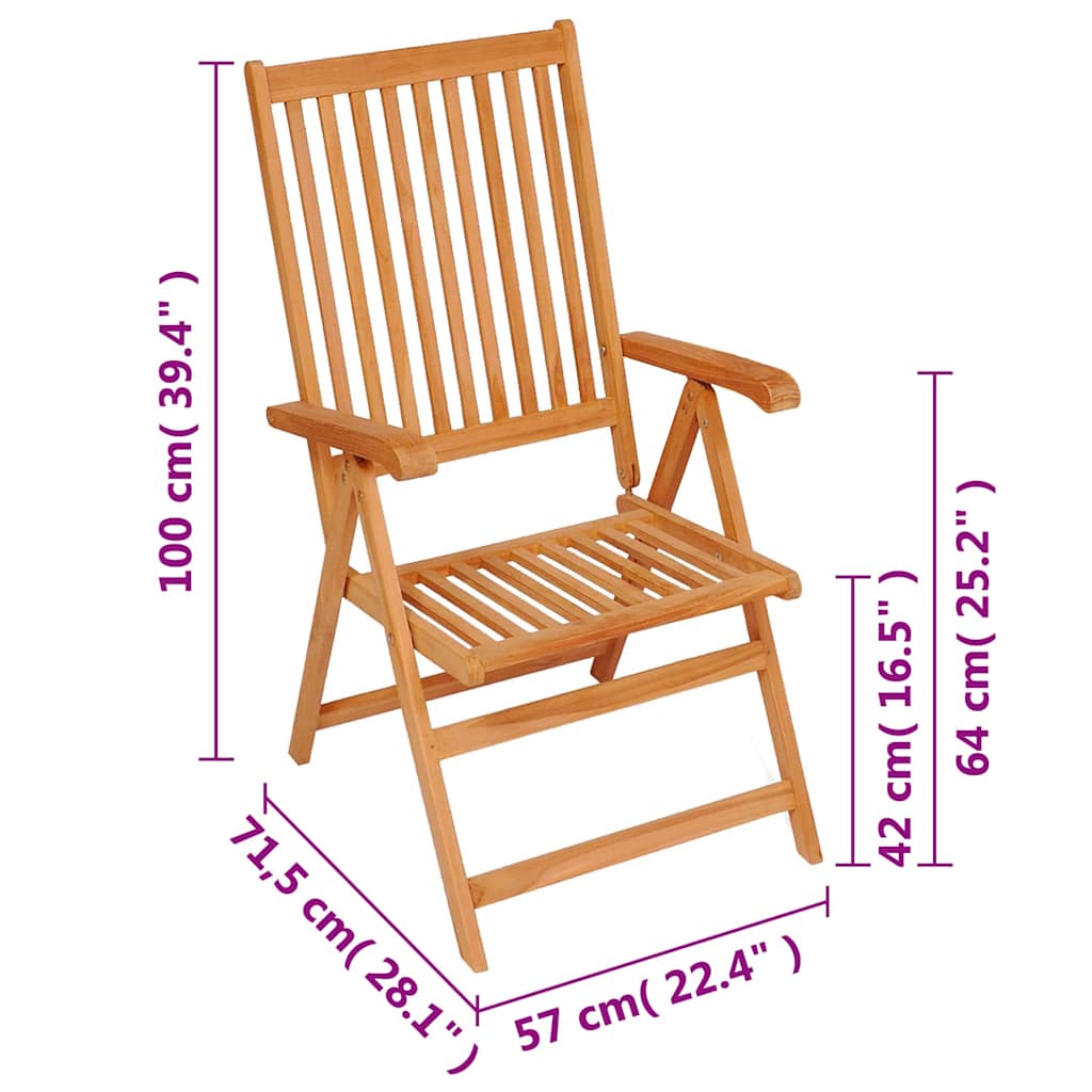 vidaXL Reclining Folding Chairs 8 pcs Solid Teak Wood 5