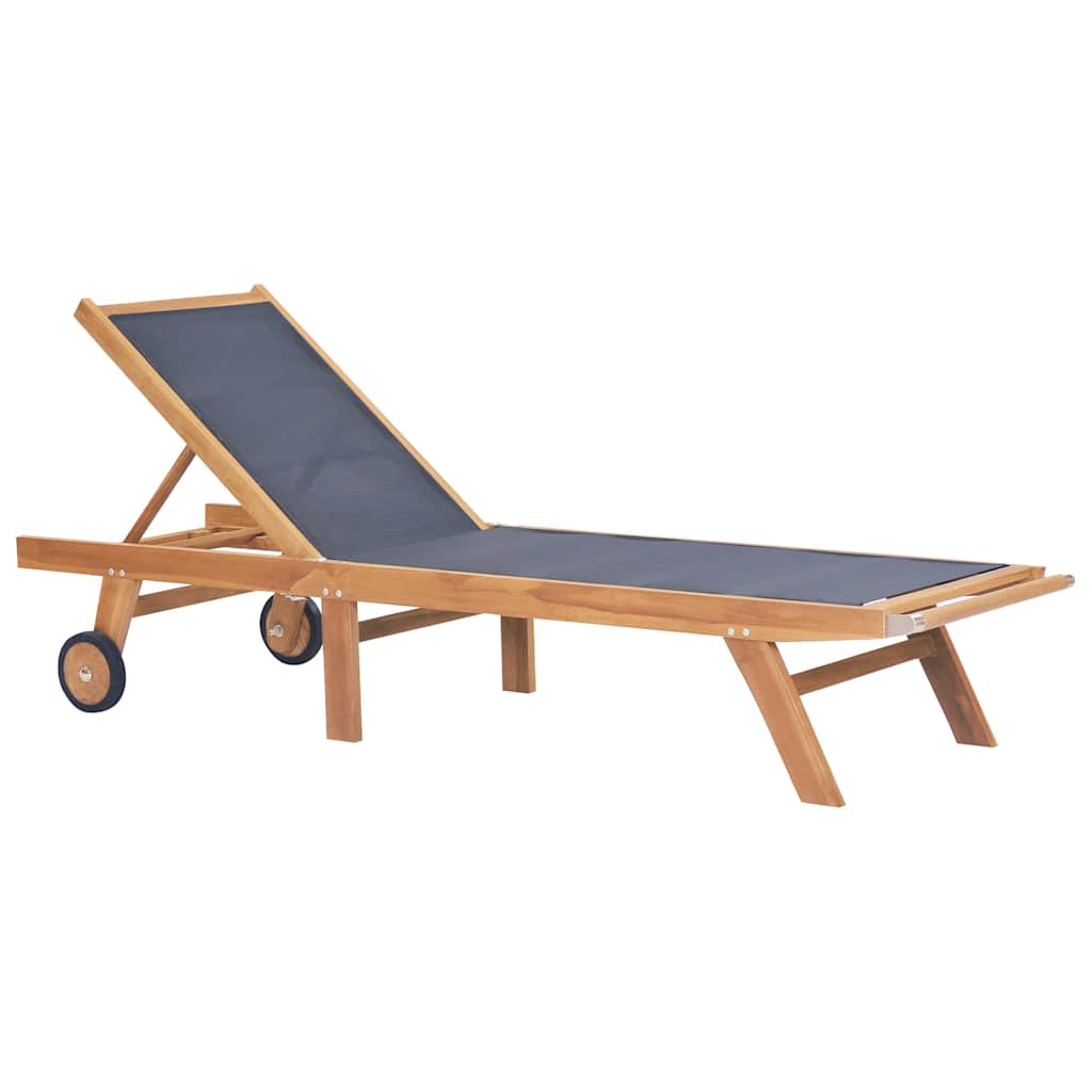 vidaXL Folding Sun Loungers with Wheels 2 pcs Solid Teak and Textilene 2