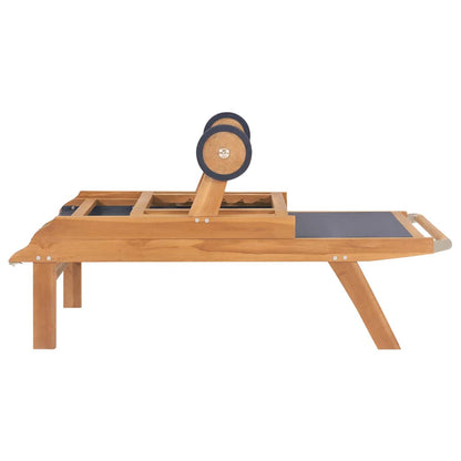 vidaXL Folding Sun Loungers with Wheels 2 pcs Solid Teak and Textilene 4