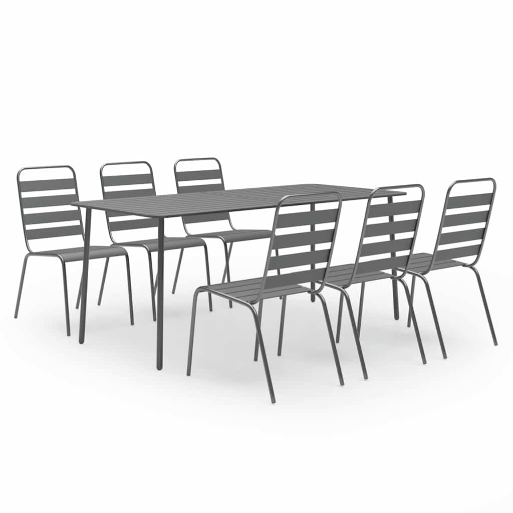 vidaXL 7 Piece Garden Dining Set Steel Dark Grey 2