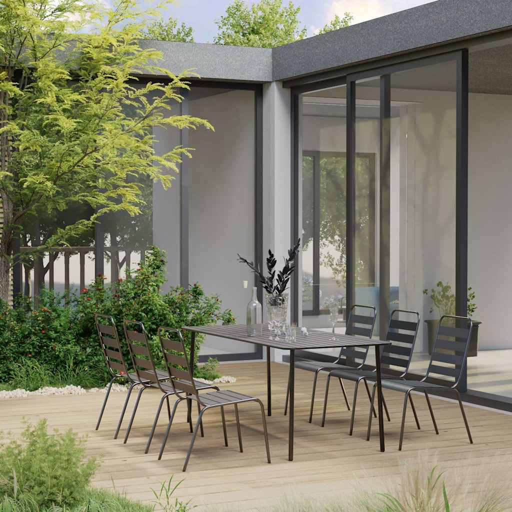 vidaXL 7 Piece Garden Dining Set Steel Dark Grey 1