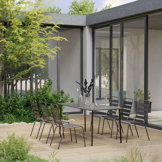 vidaXL 7 Piece Garden Dining Set Steel Dark Grey 1
