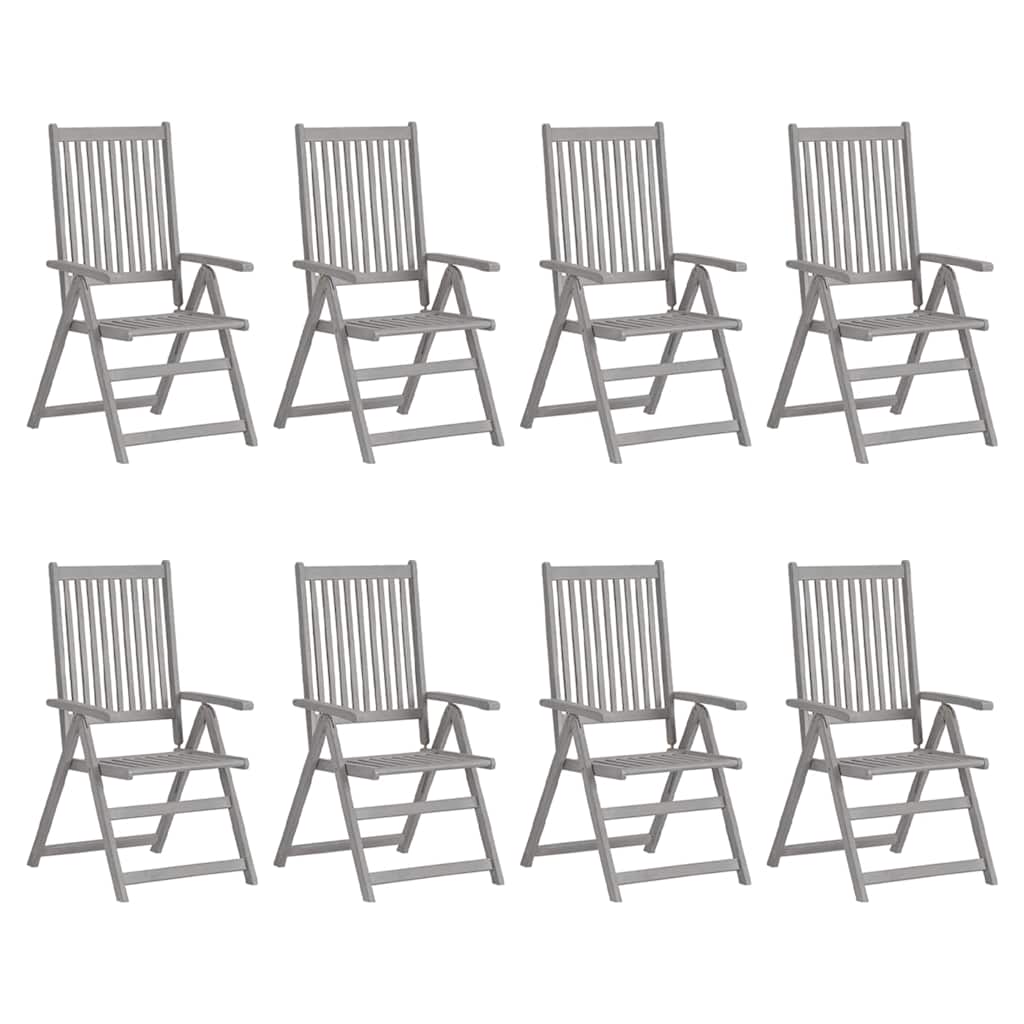 vidaXL Garden Reclining Chairs 8 pcs Grey Solid Acacia Wood 1
