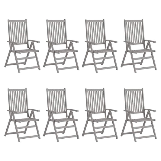 vidaXL Garden Reclining Chairs 8 pcs Grey Solid Acacia Wood 1