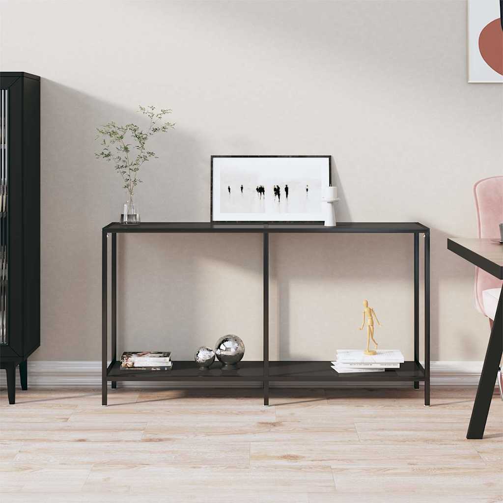 Console Table 140x35x75,5 cm Tempered Glass Black 140 cm
