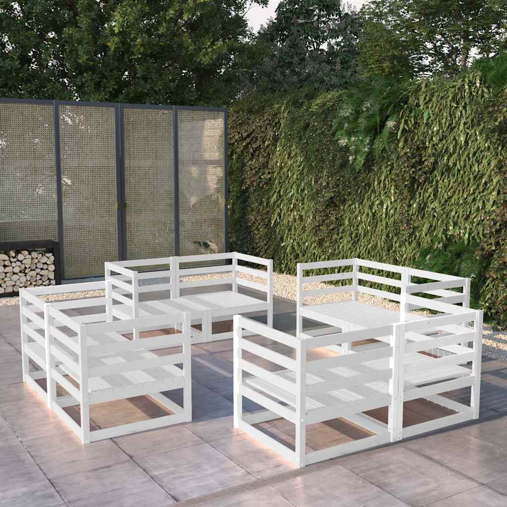 8 Piece Garden Lounge Set Solid Wood Pine White