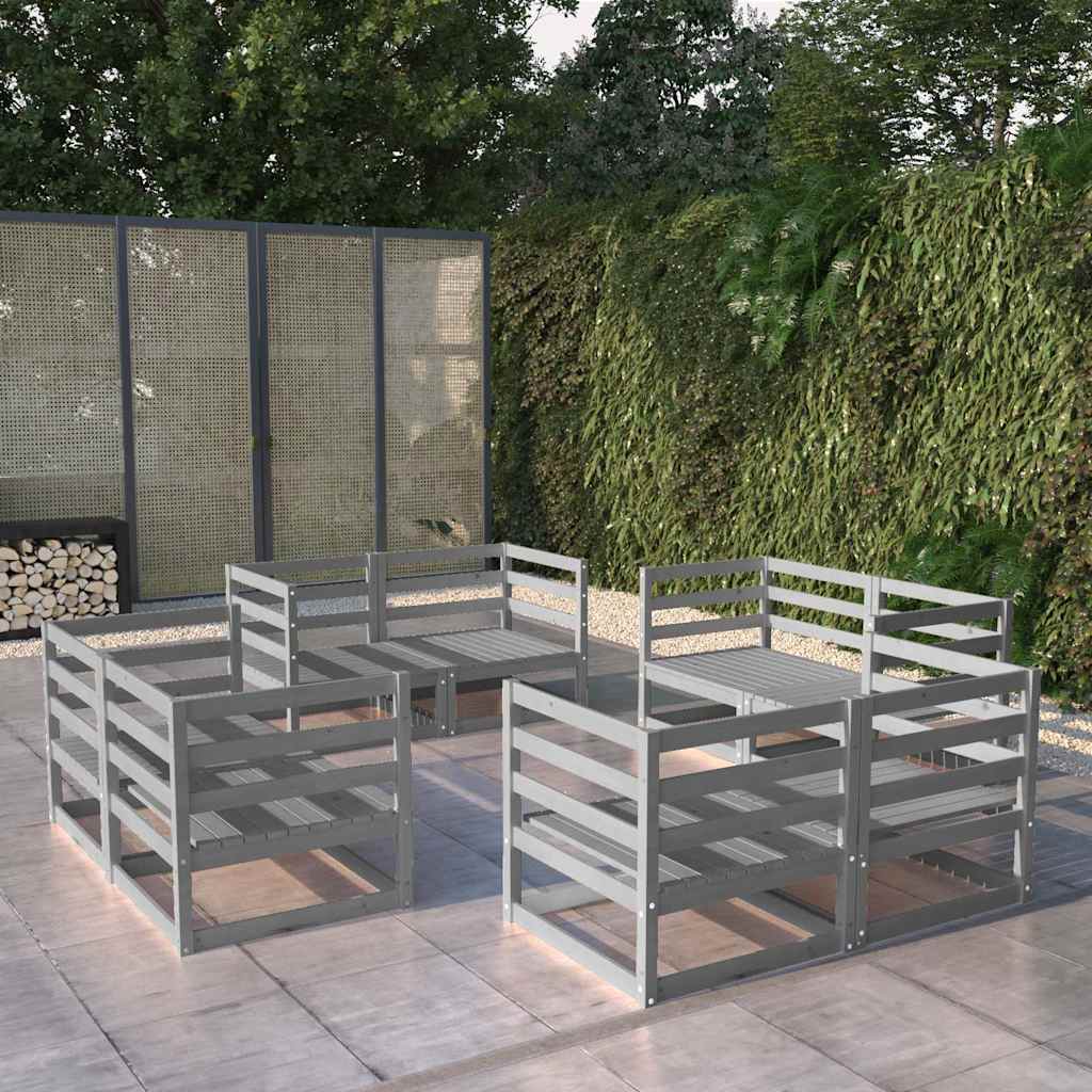 8 Piece Garden Lounge Set Solid Wood Pine Grey