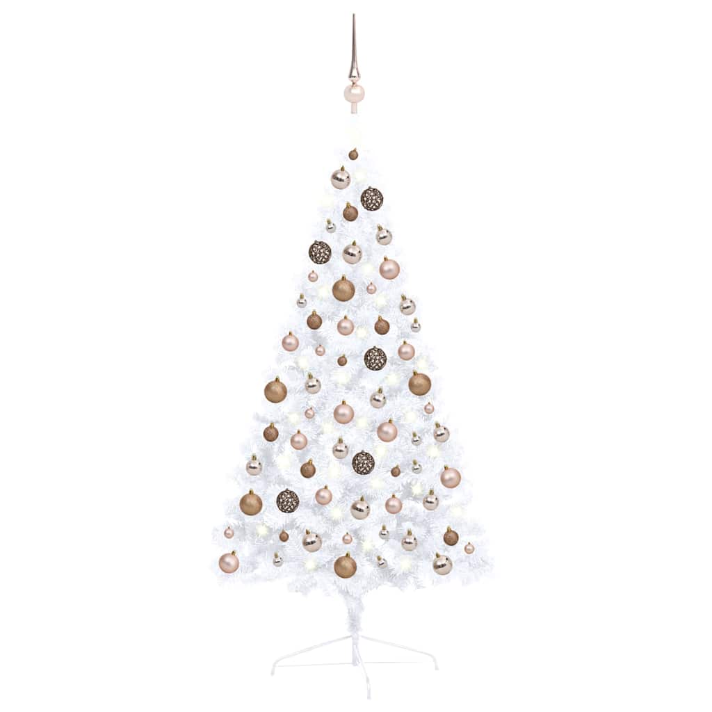 Artificial Half Pre-lit Christmas Tree with Ball 120 cm White with 60 rose gold balls