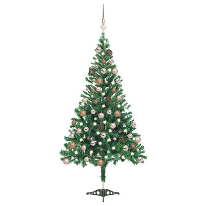 Christmas Tree PVC 120 cm Green with 150 LEDs&rose gold balls