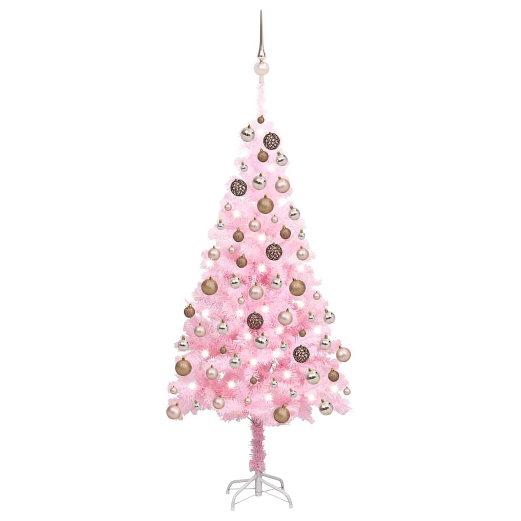 Artificial Pre-lit Christmas Tree with Ball Set 180 cm PVC Pink with LEDs&rose gold balls