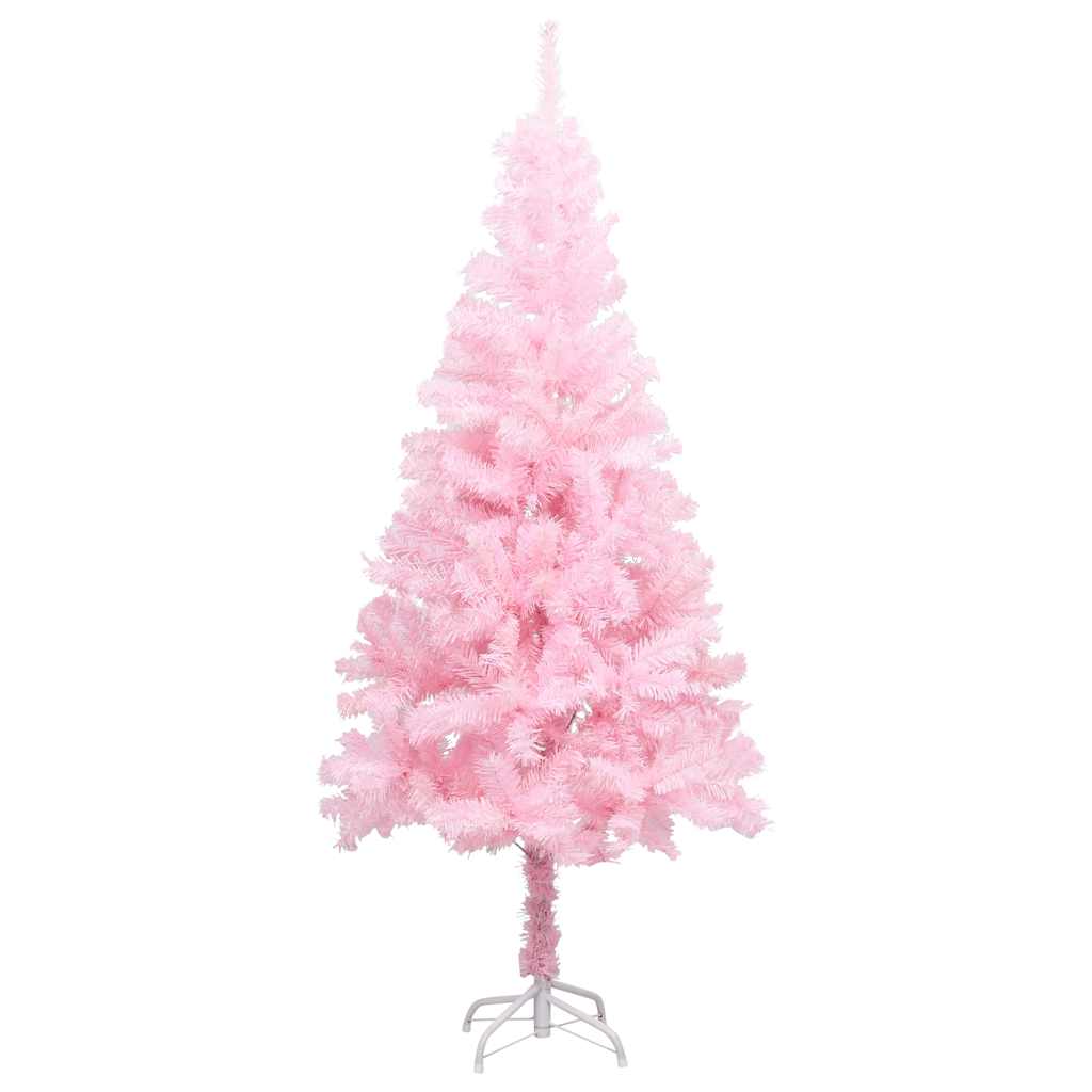 Artificial Pre-lit Christmas Tree with Ball Set 180 cm PVC Pink with LEDs&rose gold balls