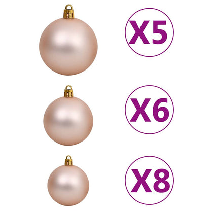 Artificial Pre-lit Christmas Tree with Ball Set 180 cm PVC Pink with LEDs&rose gold balls