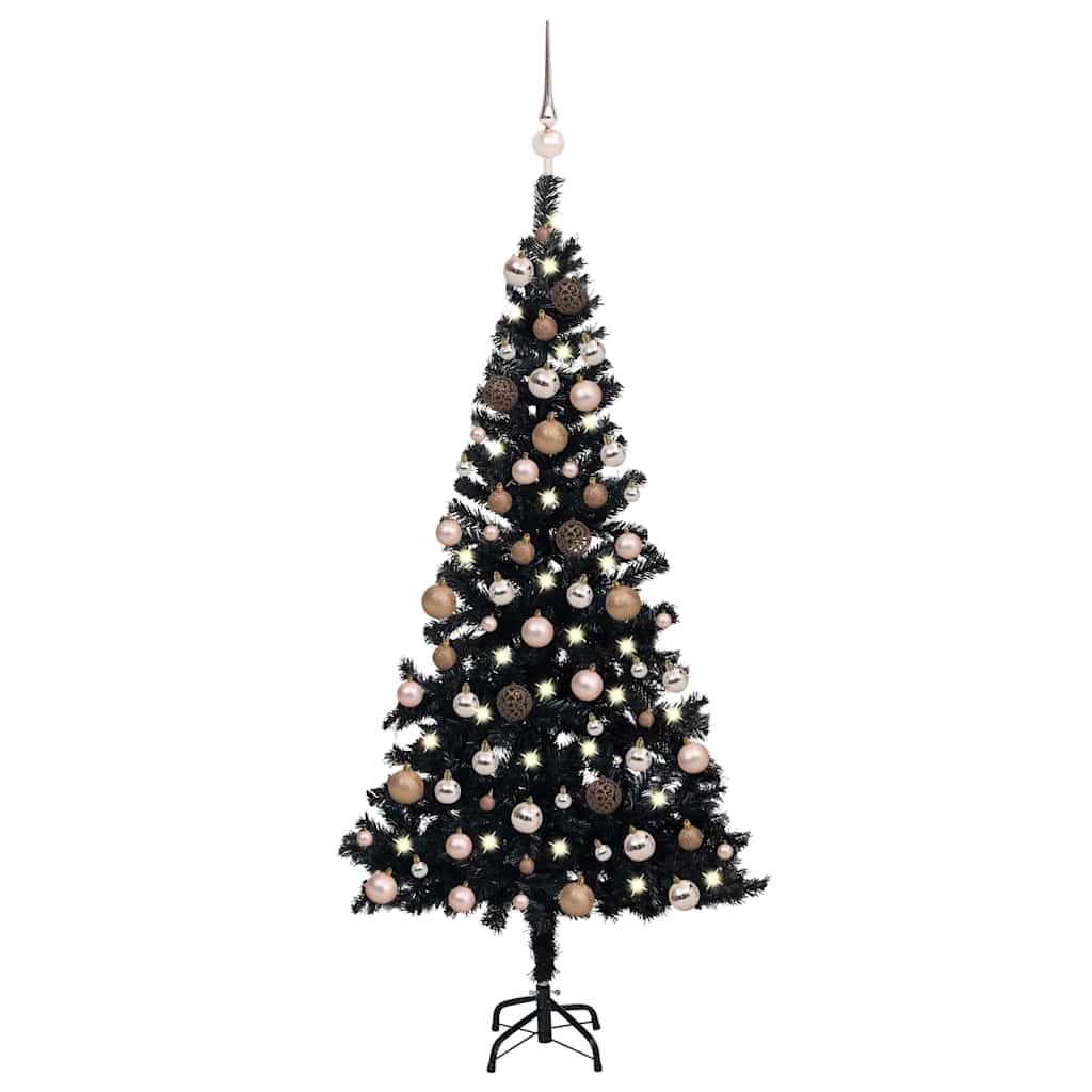 Christmas Tree PVC 150 cm Black with 150 LEDs&rose gold balls