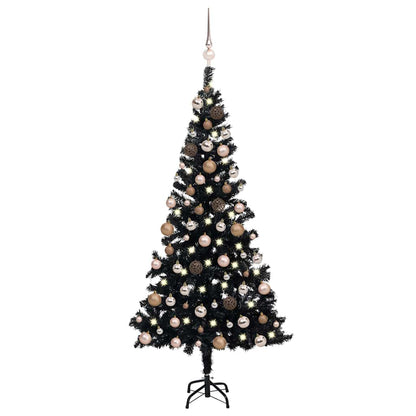 Christmas Tree PVC 150 cm Black with 150 LEDs&rose gold balls