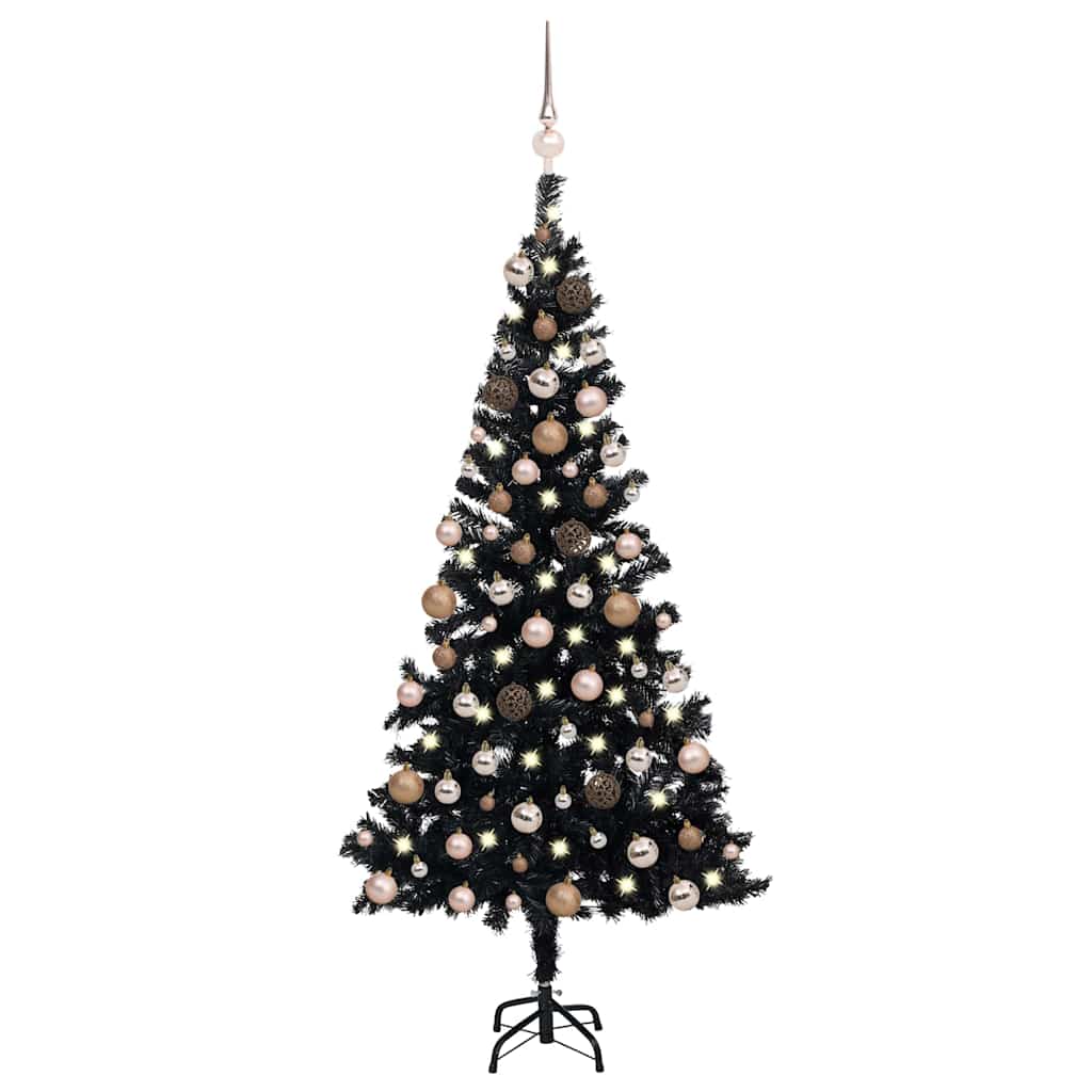 Artificial Pre-lit Christmas Tree with Ball Set 180 cm PVC Black with LEDs&rose gold balls