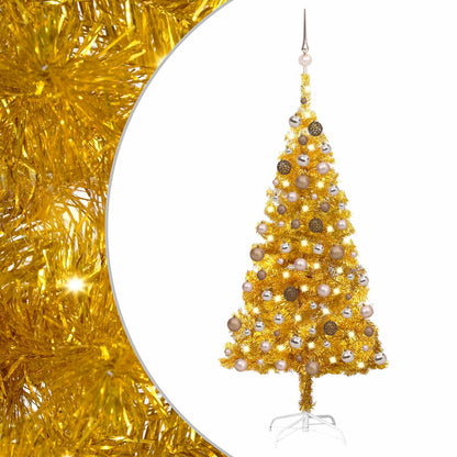 Christmas Tree PET 120 cm Gold with 150 LEDs&rose gold balls