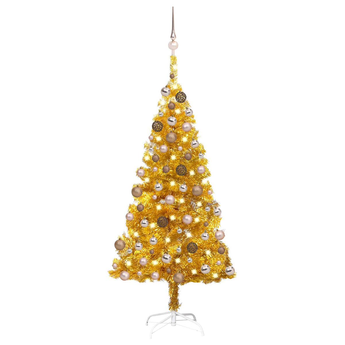 Christmas Tree PET 120 cm Gold with 150 LEDs&rose gold balls